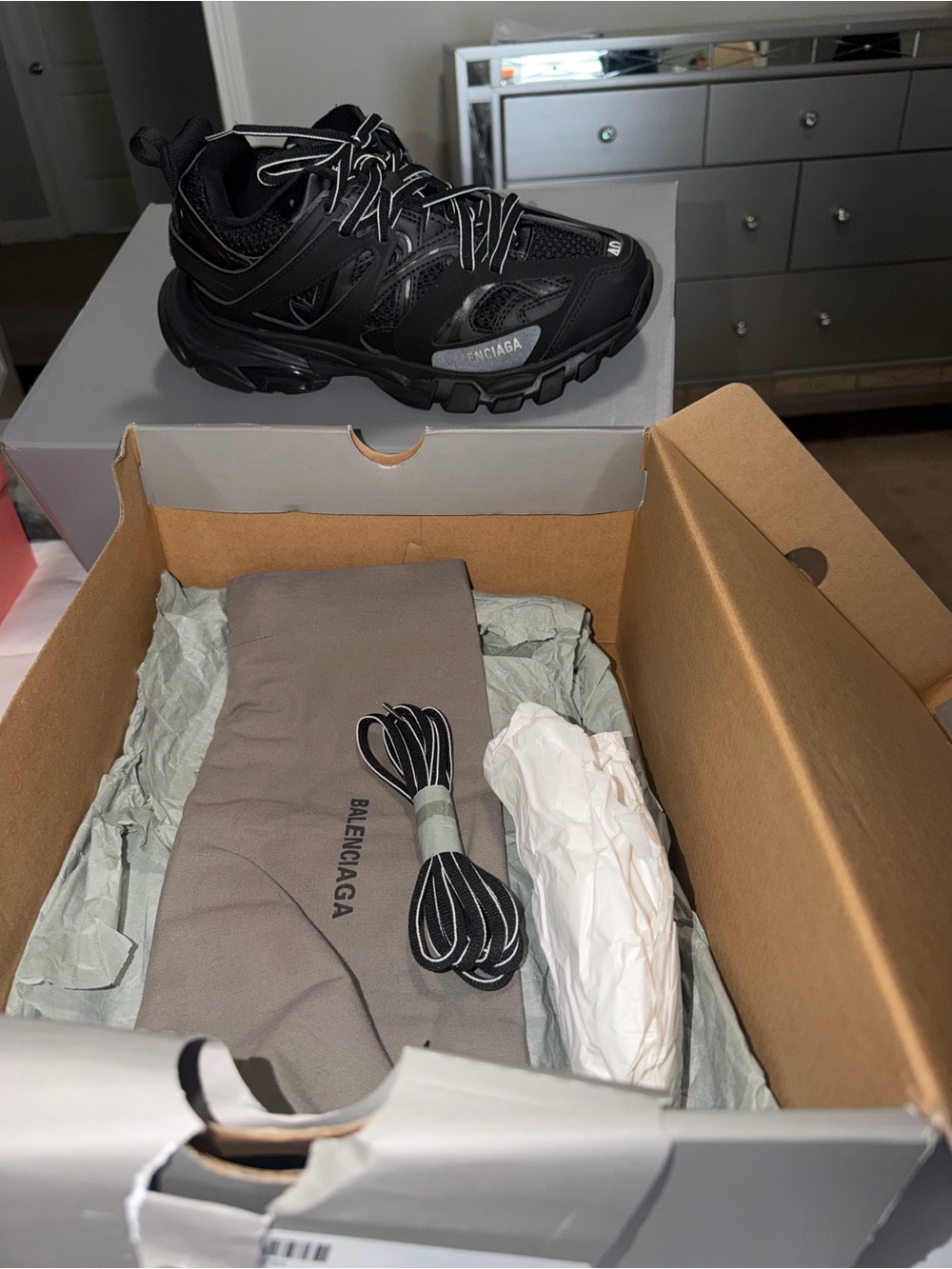 Balenciaga Black Layered Mesh & Leather Runner